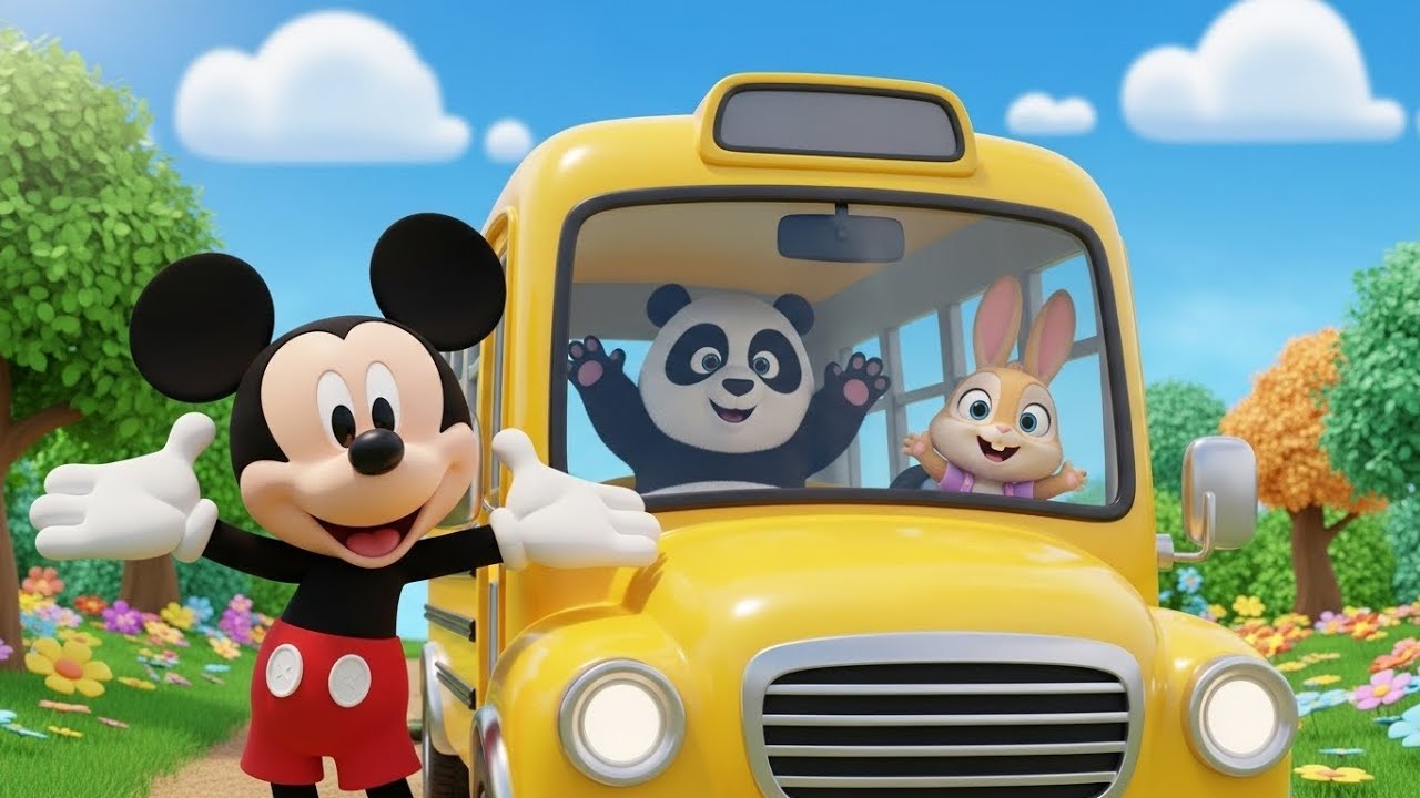 Mickey Mouse’s School Bus Adventure with Panda & Little Rabbit | Kids Story
