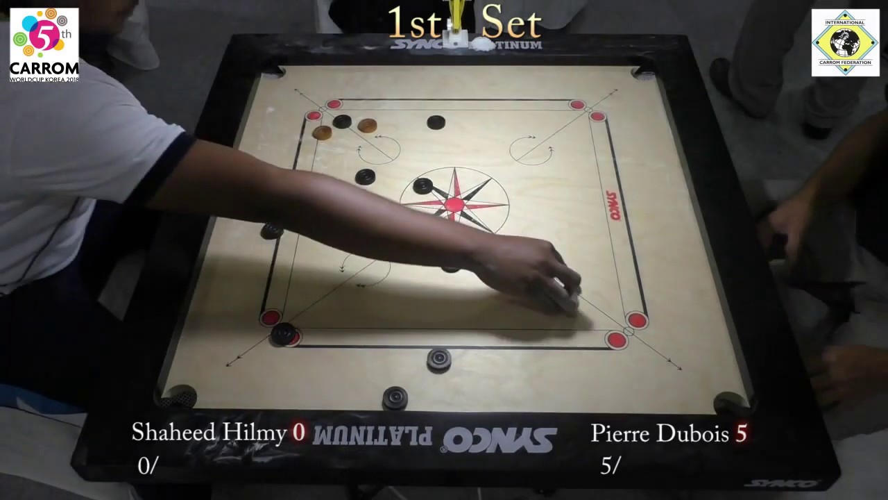 Carrom WORLD CUP KOREA 2018 1st Set Shaheed Hilmy vs Pierre Dubois in Men's Team Event Semi-Final