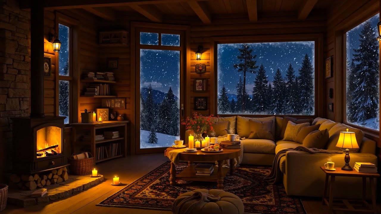 🔥 Crackling Fireplace & Warm Winter Jazz | Cozy Reading Nook Ambience to Study, Work, Focus