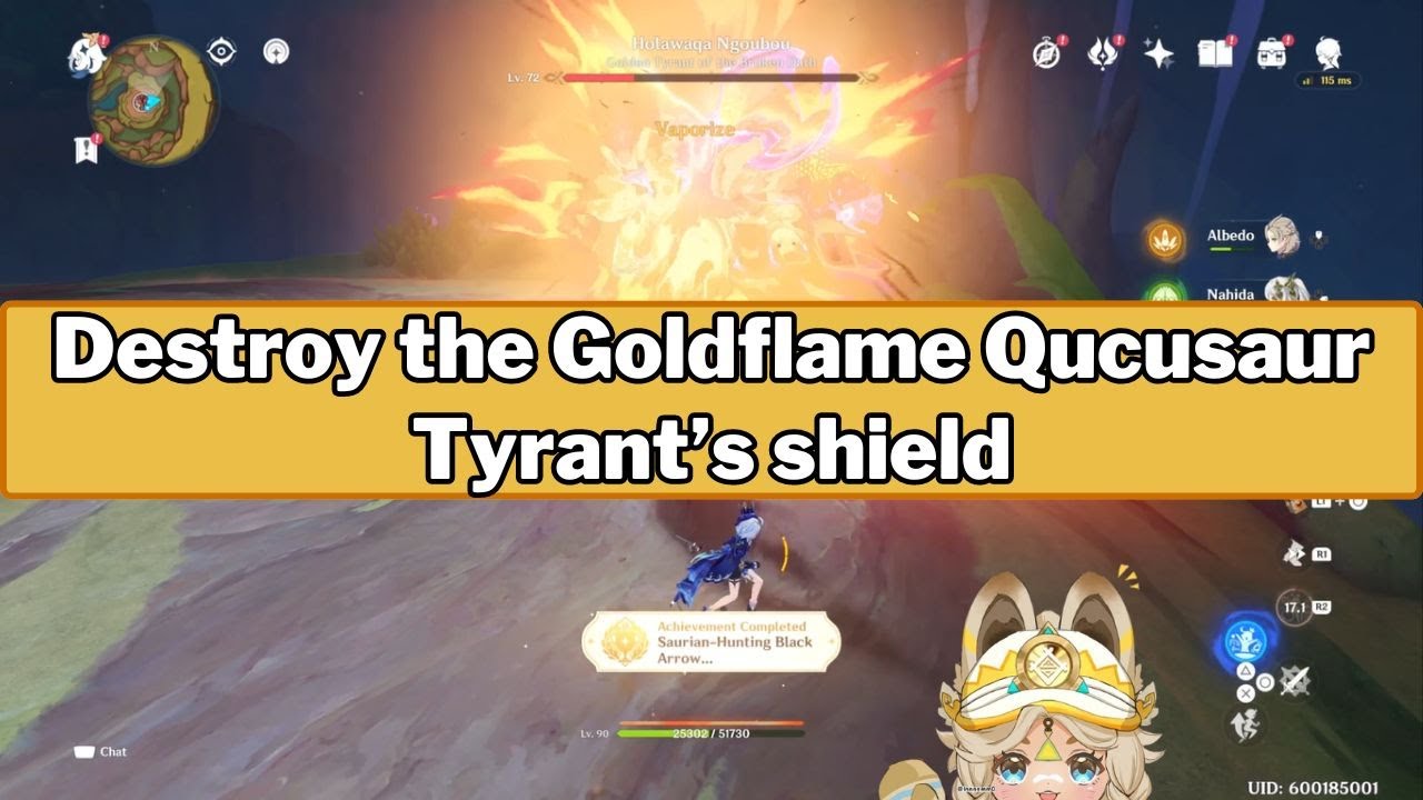 Destroy the Goldflame Qucusaur Tyrant's shield to make it fall - Genshin Impacat 5.0