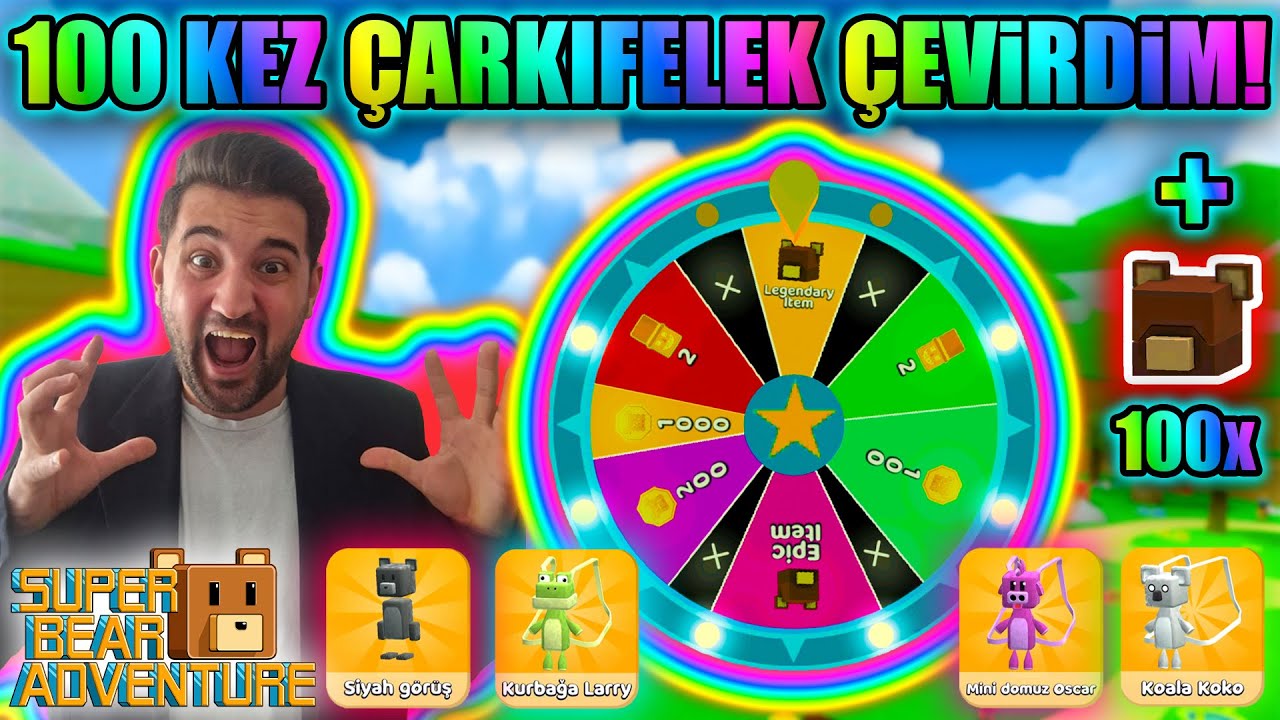 100 ÇARKIFELEK ÇEVİRDİM VE BAKIN NELER ÇIKTI? + 100 KUTU AÇTIM! Super Bear Adventure Mobile Gameplay