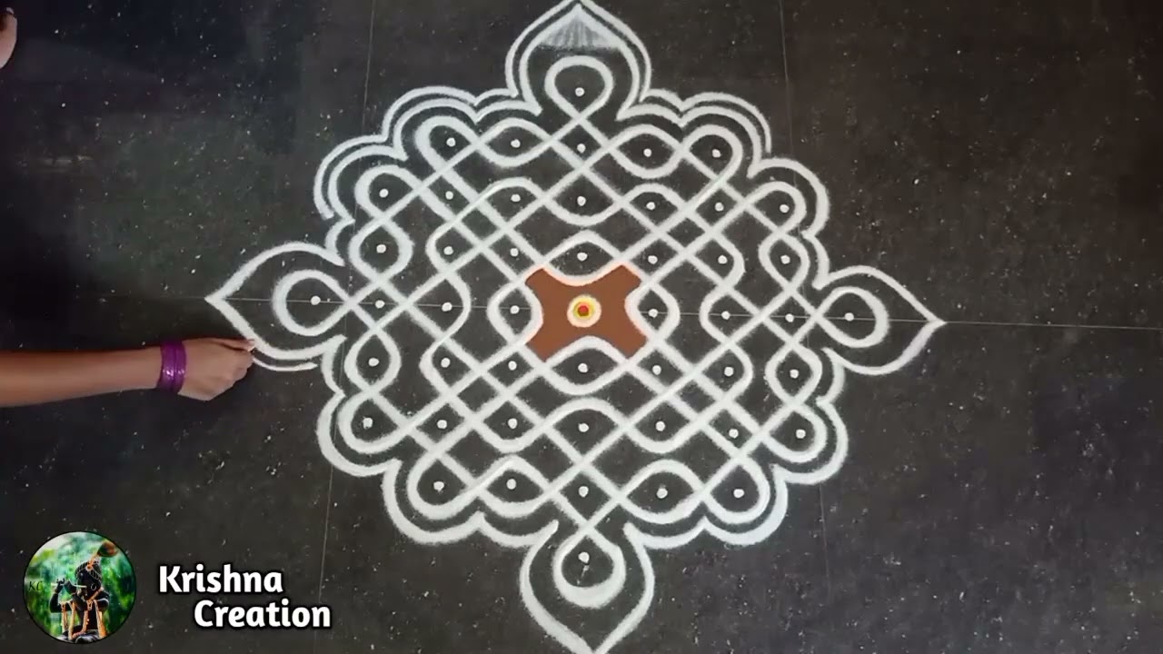 Easy sikku kolam, Kambi kolam | Melikala muggulu | 9x1 dot neli kolam | Beautiful Kambi kolam