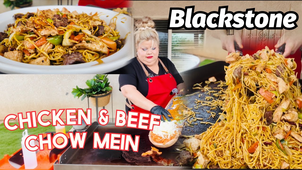 Chicken & Beef Chow Mein en la parrilla Blackstone