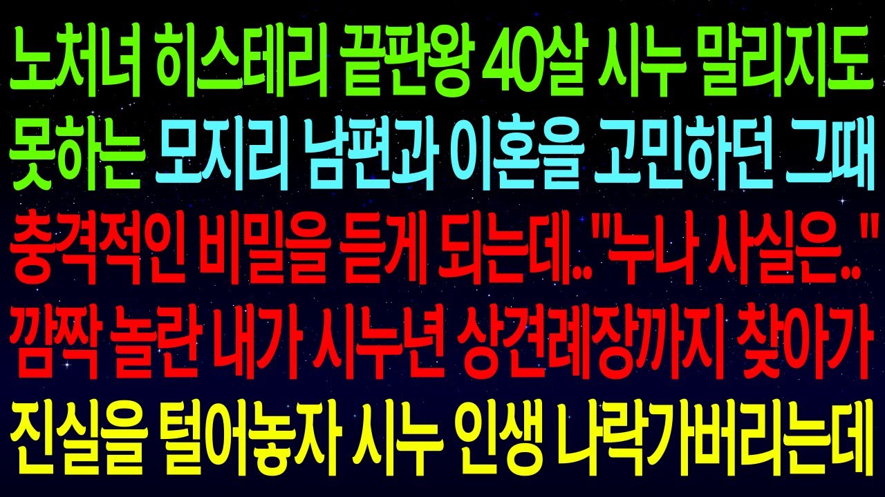 (사연열차)노처녀 시누 말리지도 못하는 남편과 이혼을 고민하던 그때 충격적인 비밀을 엿듣는데..깜짝 놀란 내가 상견례장에 진실을 털어놓자 두 연놈 기겁하며 싹싹 비는데ㅋㅋ#실화사연