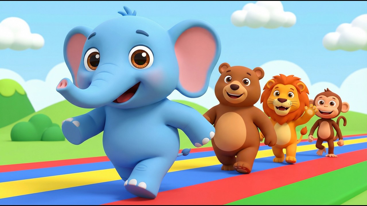 Colorful Animals Walking Together 🌈🦁 | Happy Kids Music
