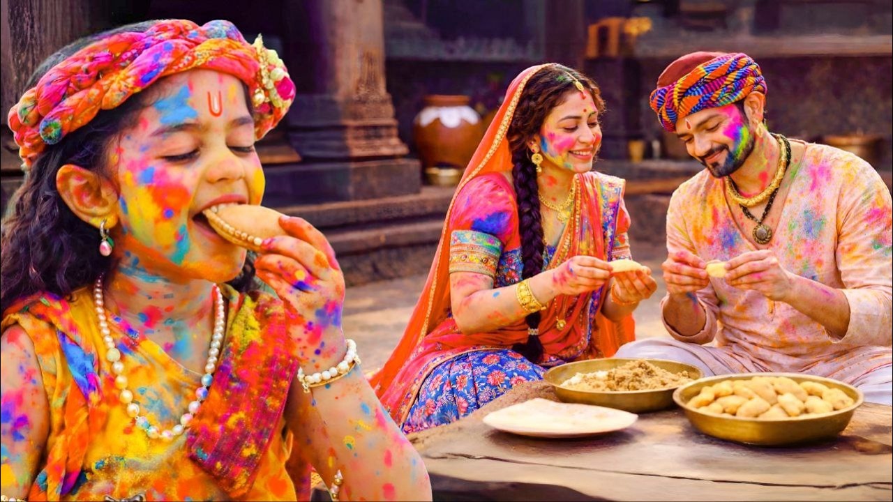 होली पर मैया-बाबा ने बनाई गरमा-गरम गुजिया || Yashomati Maiyaa Ke Nandlala ||