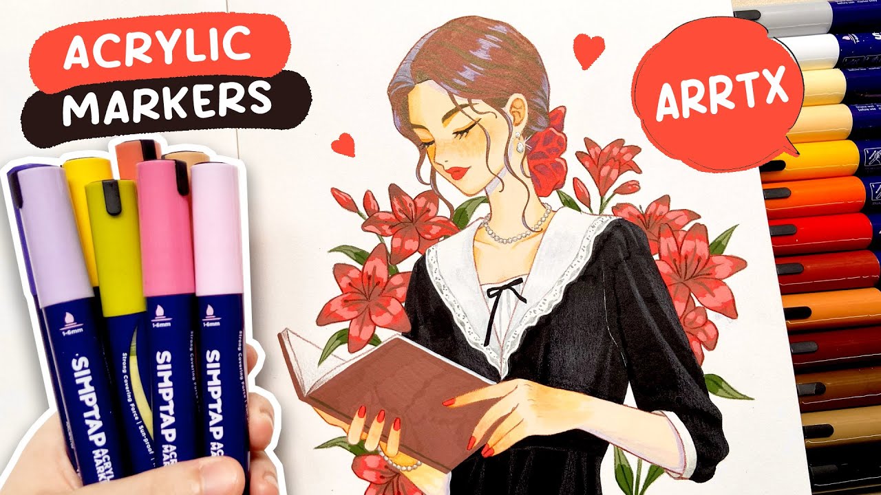 🌹 Relaxing Coloring with Arrtx SIMPTAP Acrylic Markers / Cozy Sketchbook Session + Timelapse