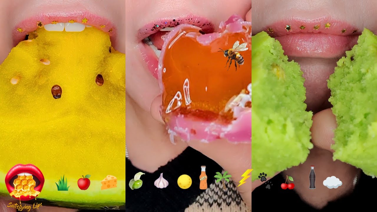 Eating Emoji Food Challenge Satisfying ASMR Mukbang WAX HONEY JELLY FRUIT먹방