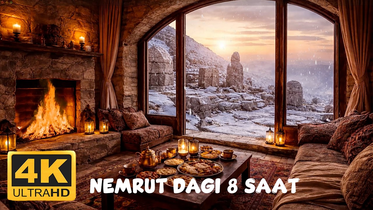 Nemrut Mountain Cozy Stone Room | Karlı Nemrut Dağı Manzarası | Fire & Snow | 8 Hours