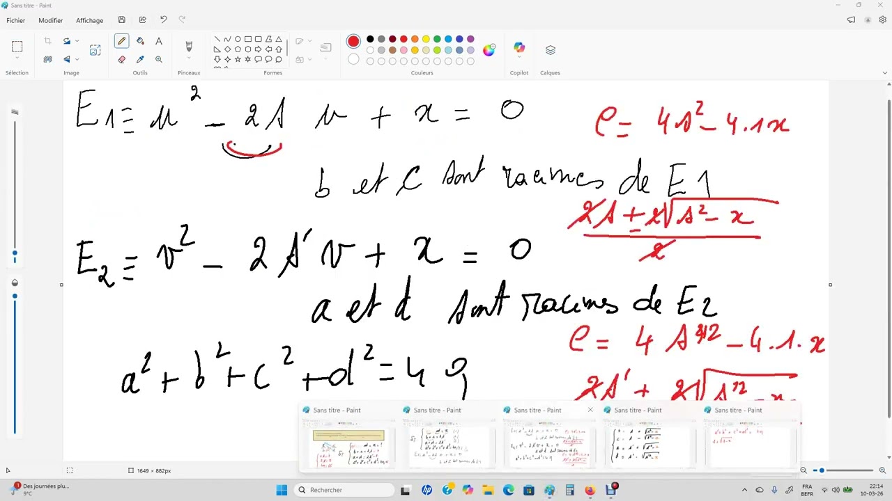Trouver les quatre termes d'une proportion, connaissant la somme 2s des moyens, la somme 2s'