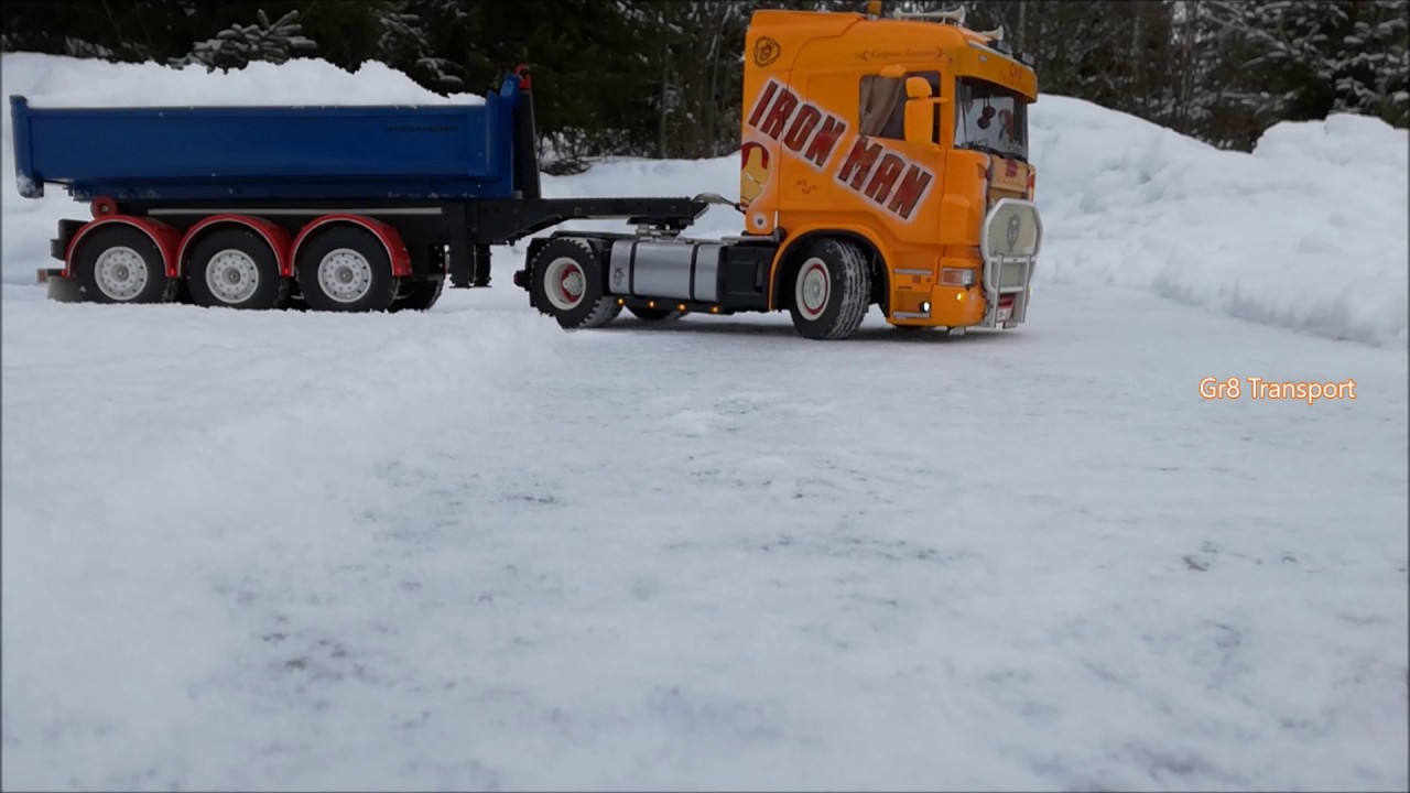 Rc Truck Scania with hook lift trailer on ICE ROAD 2017