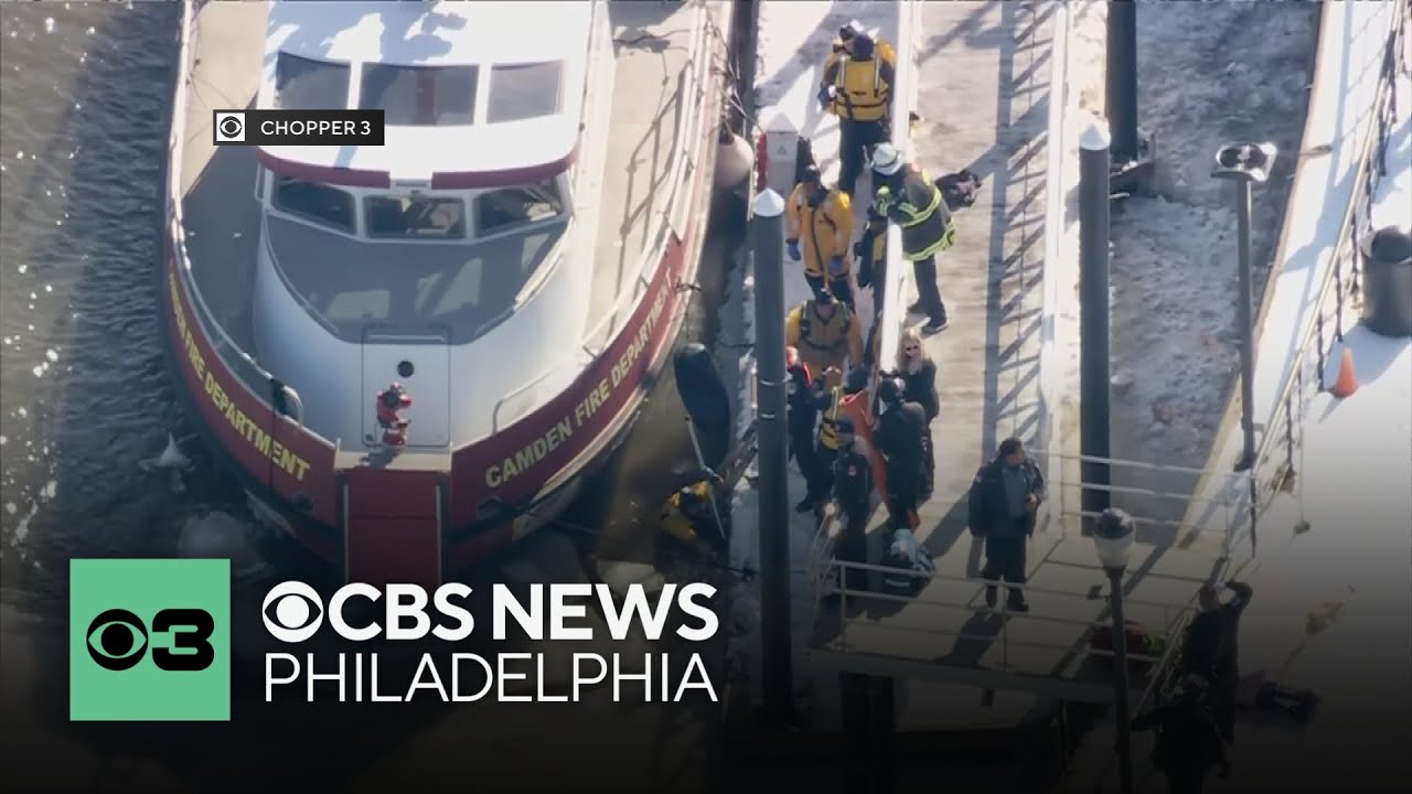 Crews cut through ice, rescue someone from icy Delaware River in Camden, New Jersey