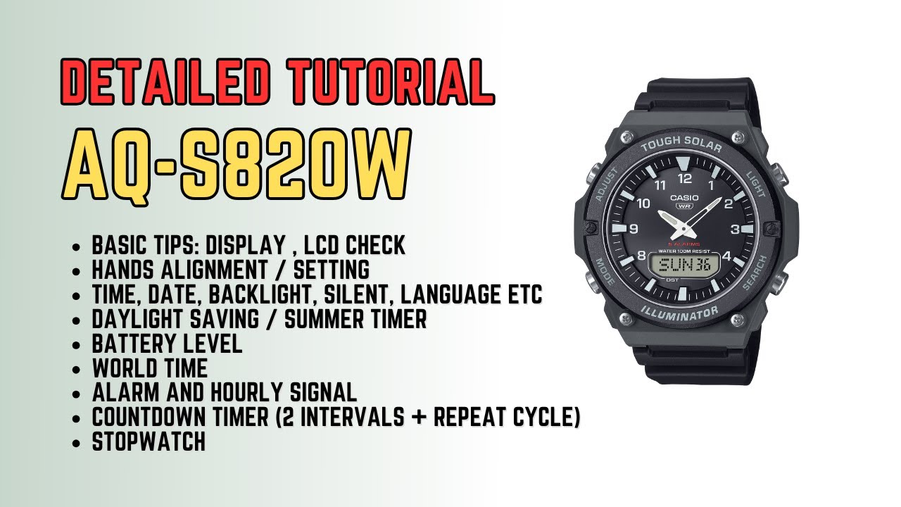 Подробное руководство: как настроить Casio AQ-S820W / AQS820W — выравнивание, время, дату, будиль...