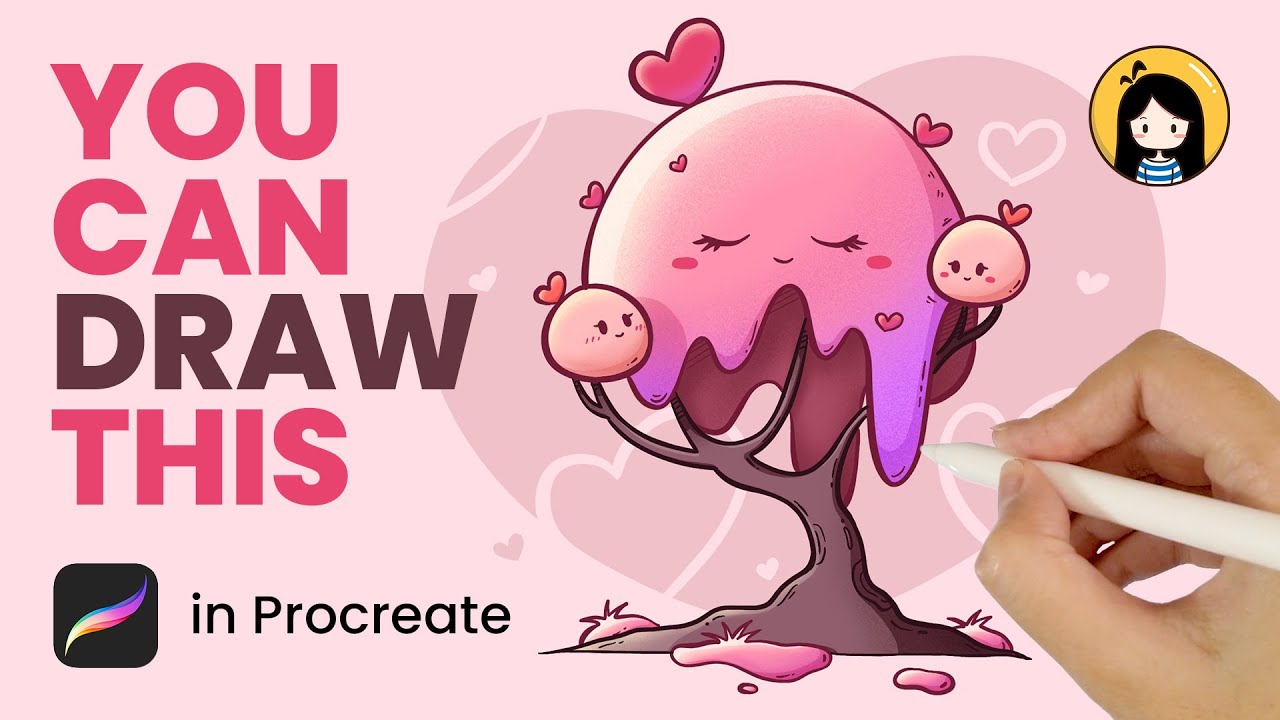 How to Draw a Cute Pink Tree in Procreate | Easy Tutorial for Beginners | Cute Drawing Ideas