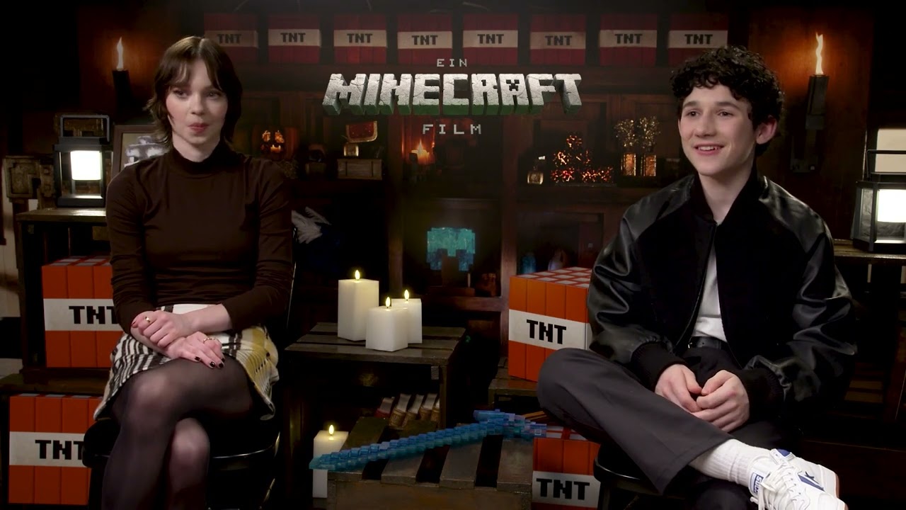 A MINECRAFT MOVIE Interview Emma Myers Sebastian Hansen having fun on set young moviestars WEDNESDAY