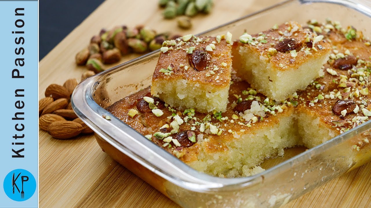 Basbousa Recipe by Kitchen Passion - بسبوسه  - Arabic Sweet