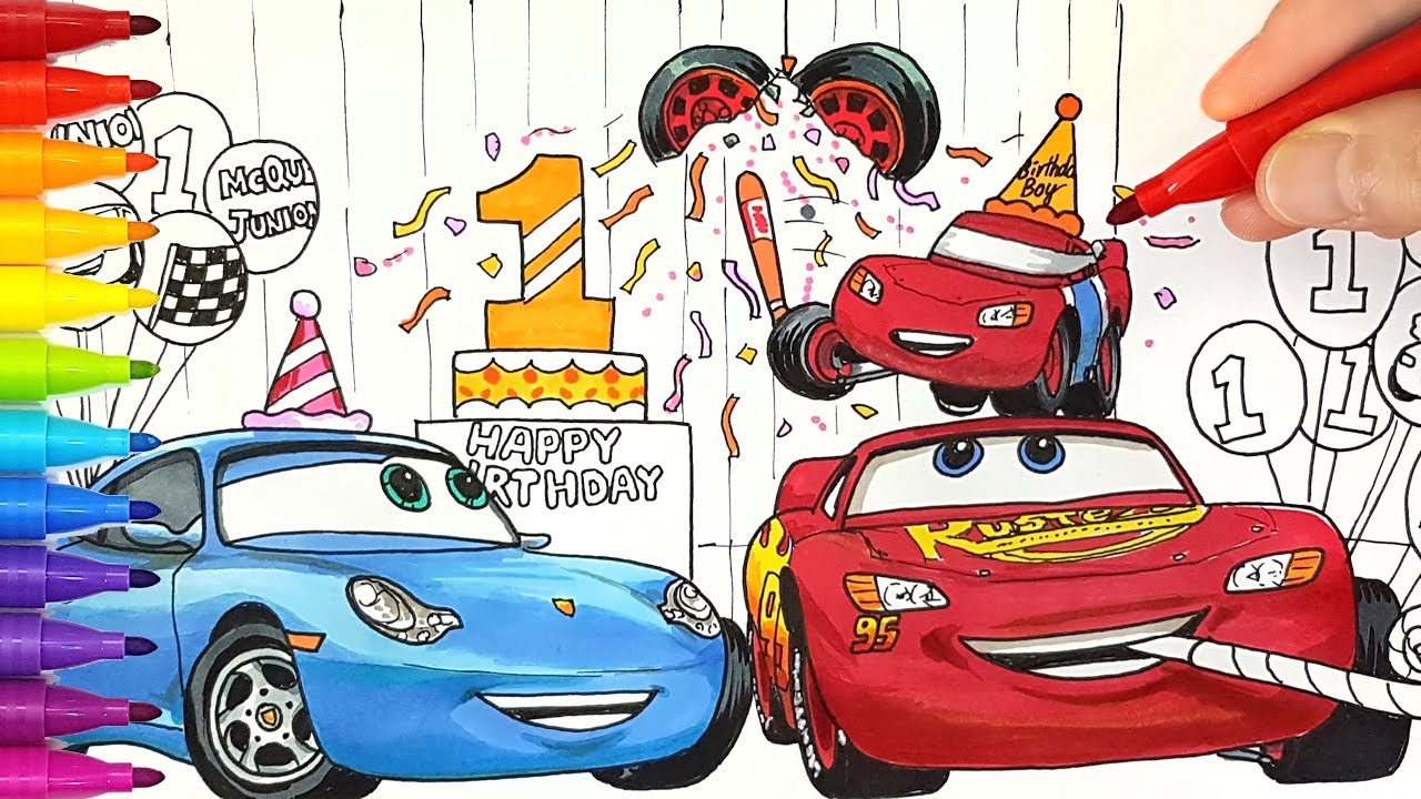 Draw CARS 4 LIGHTNING McQUEEN, SALLY and Their 1-Year-Old Son | drawing and coloring pages for kids