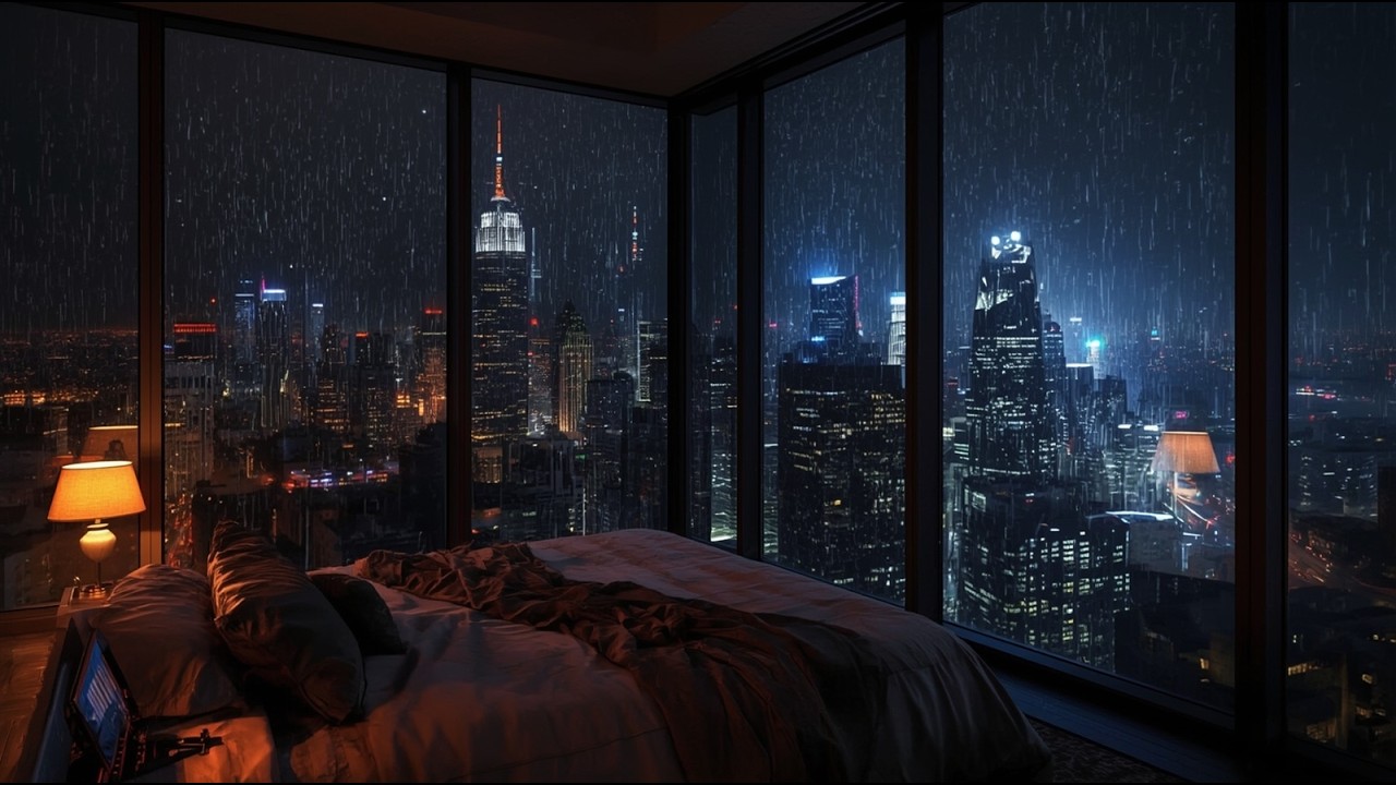 Rainy City Night View 🌧️ Cozy Room Ambience for Sleep, Study & Relax