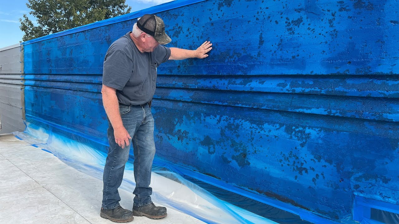 Ames Blue Max | Application on a Concrete Wall #elastomeric #liquidrubber #waterproofing