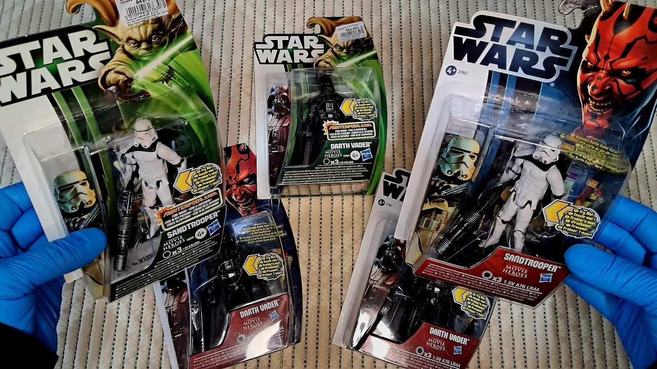 Ultra Rare Star Wars Movie Heroes Light-Up Action Figures Red/Green Card Darth Vader & Sandtrooper