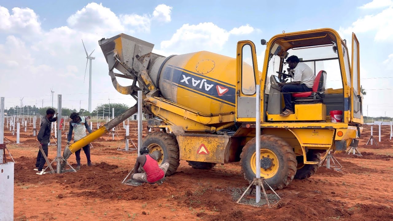 Ajax Self Loading Concrete Mixer Working at Solar Power Plant Construction Site