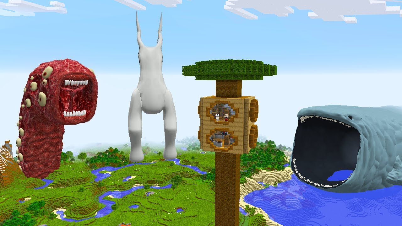SURVIVING FROM BIRD WATCHER, TRAIN EATER AND THE BLOOP in Minecraft - Gameplay