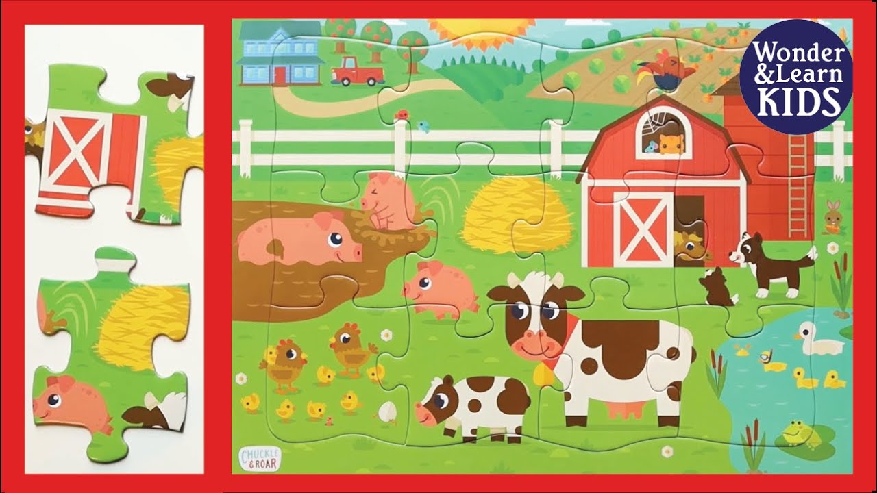 Farm Animals | Real 12 Piece Puzzle with Sounds | Cows Pigs Horse Rooster Ducks Dogs Cat Chickens