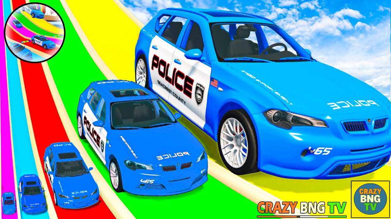 Giant & Small Police Car vs Portal Trap with Slide Colors &ndash; Cars vs Trains &ndash; BeamNG.Drive #5