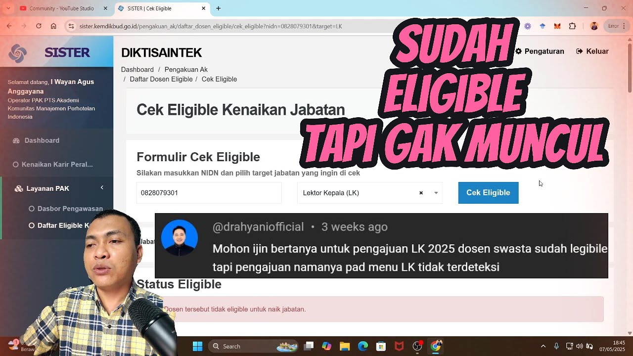 Lektor Kepala Eligible tapi Tidak muncul untuk Diajukan Kenaikan Jabatan Fungsional Jabfung SISTER