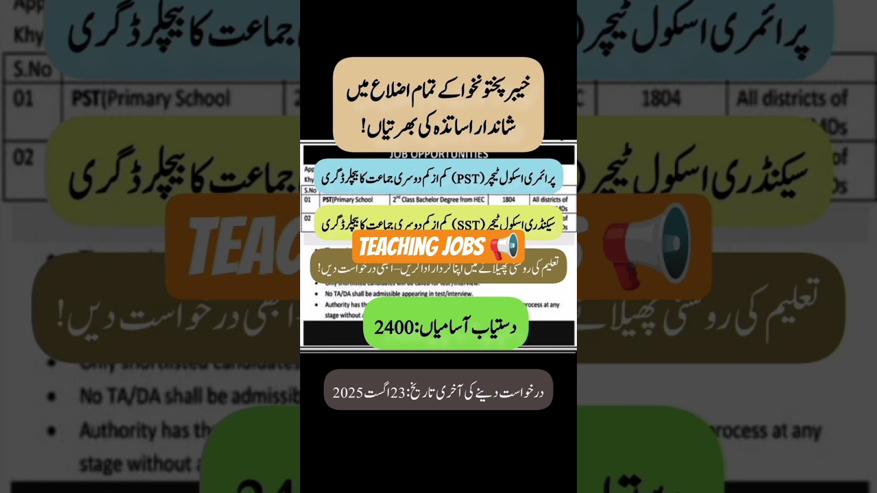 🔥 2400+ Teacher Jobs in KPK 2025 #shorts #KPKJobs #TeacherJobs2025 #PSTJobs #SSTJobs