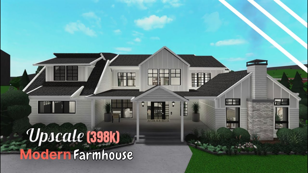 roblox || bloxburg || upscale modern farmhouse (398k) tour + speedbuild