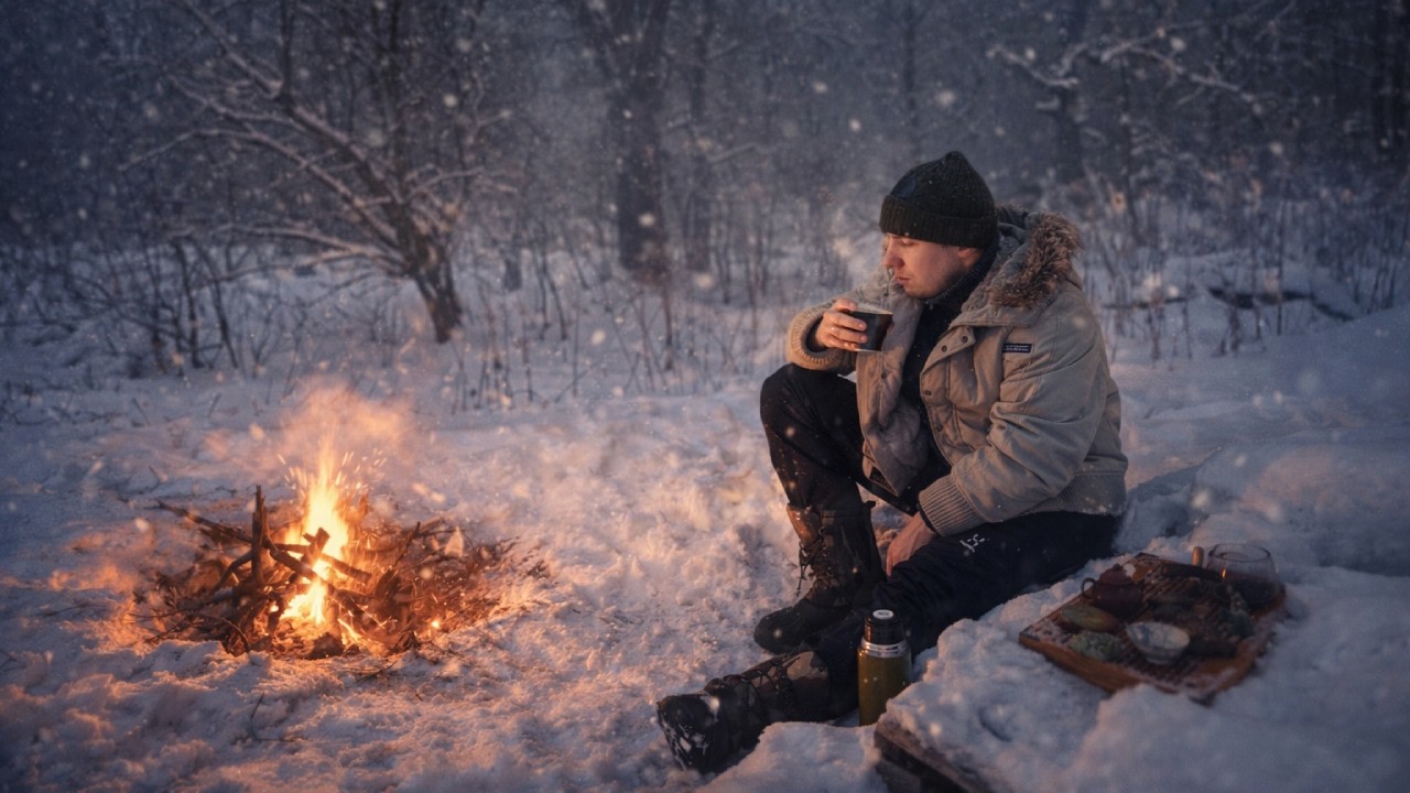 Puer Tea in the Snowy Forest | Winter Bushcraft Campfire