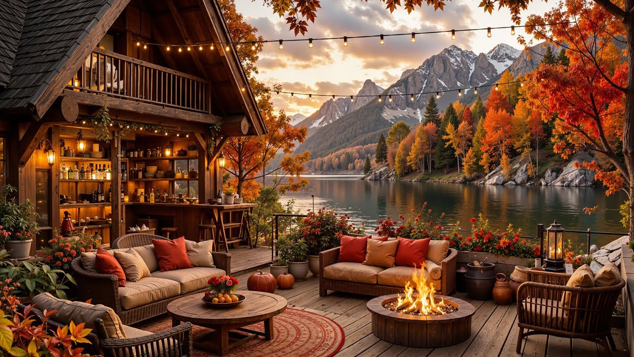 Осенний джазовый отдых на берегу озера | Нежный джаз и уютная атмосфера домика для отдыха и учёбы