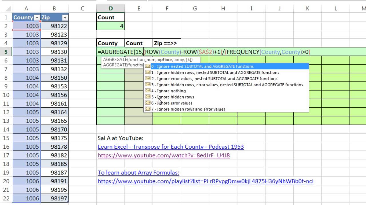 Excel Magic Trick 1190: Formulas To Extract Unique List County Numbers & List Zip Codes Horizontally
