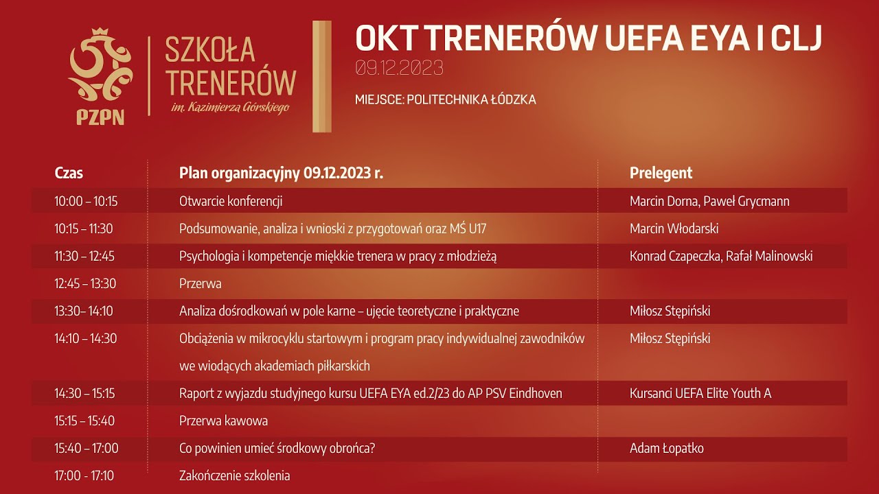 Ogólnopolska Konferencja Trenerów UEFA EYA i CLJ