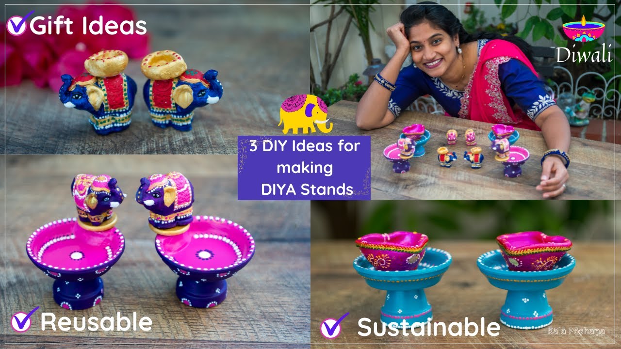 3 Ways to make Diya stands | Cute little Elephant Diya stands | Elephant Diya stand Diwali Decor