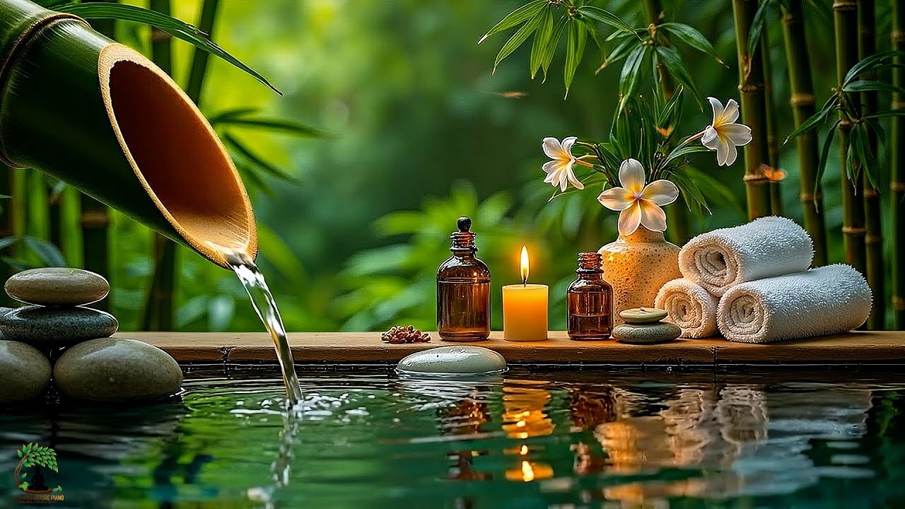 Relaxing Sleep Piano Music with Bamboo Water 🌿 Deep Sleep, Stress Relief & Nature Sounds, Meditation