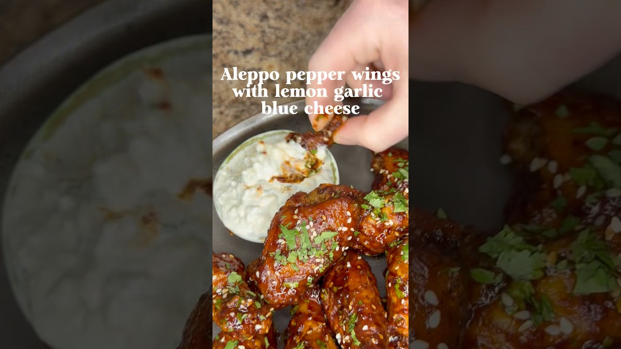 Aleppo pepper wings with lemon garlic blue cheese 