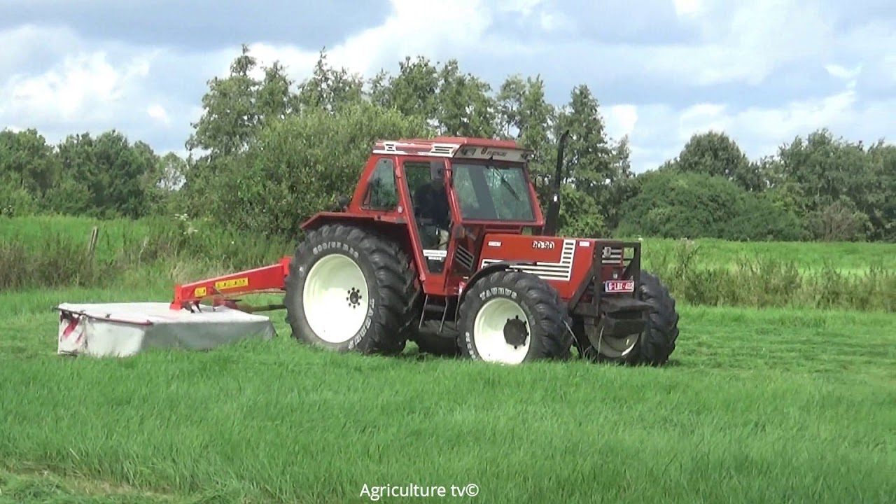 Mowing Grass-Fiatagri 90-90DT+Kuhn GMD 602 Lift-Control -Gras maaien-Landbouwwerken Sools-2019