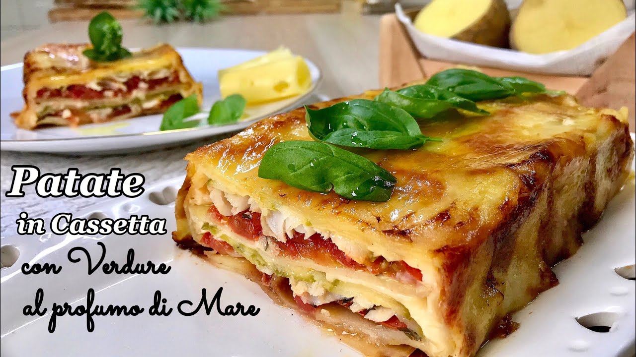 PATATE IN CASSETTA CON VERDURE AL PROFUMO DI MARE tutto a crudo POTATOES WITH VEGETABLES AND FISH