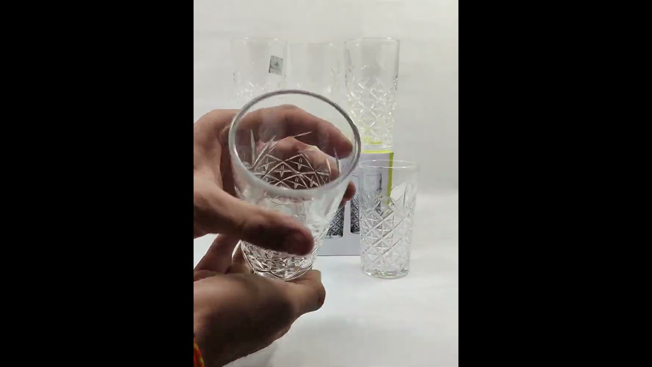Glass Diamond Cut Juice/Water Glasses Set | Set of 6 | 325 Ml Each | Transparent |