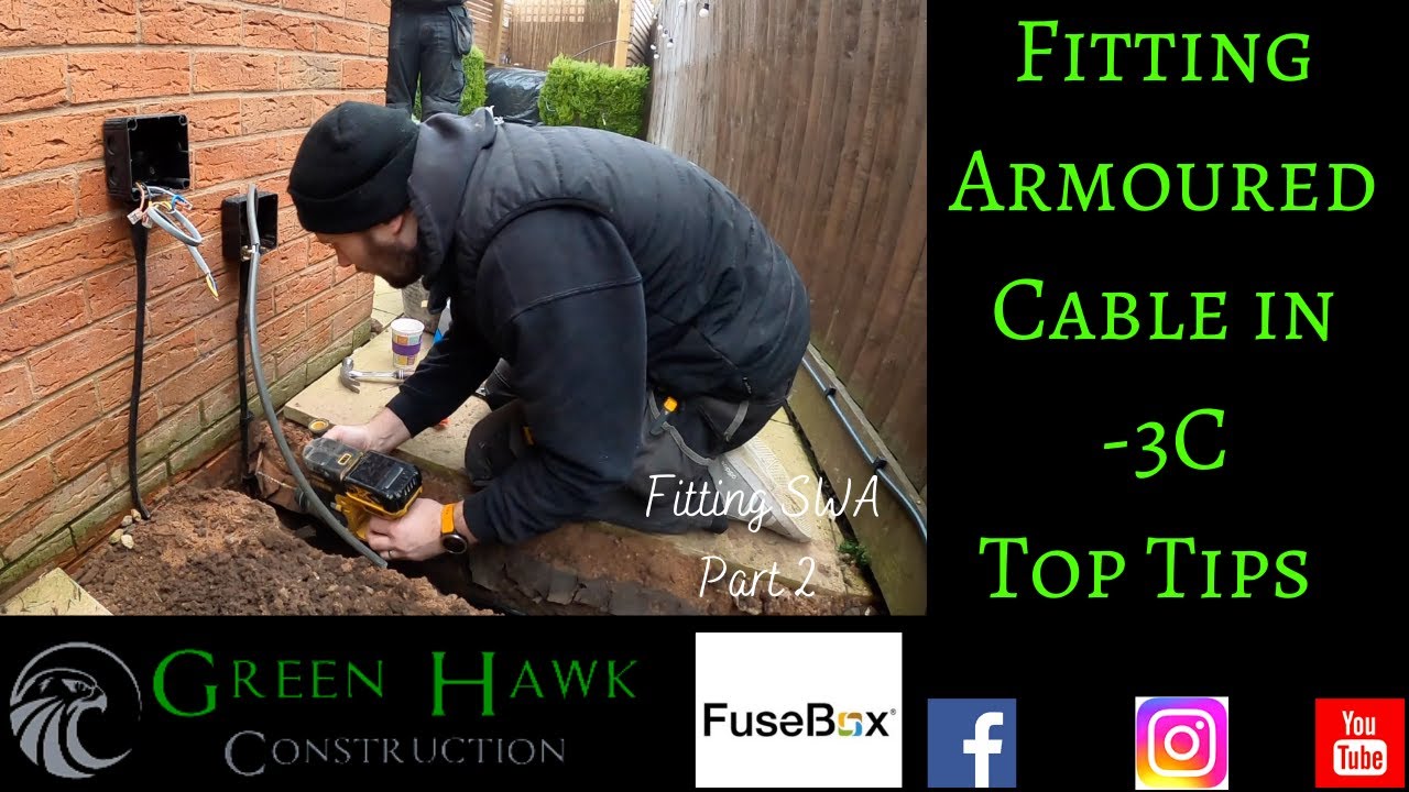 Installing armoured Cable in -3C Part 2 Of the Hot Tub Supply #electricians-life