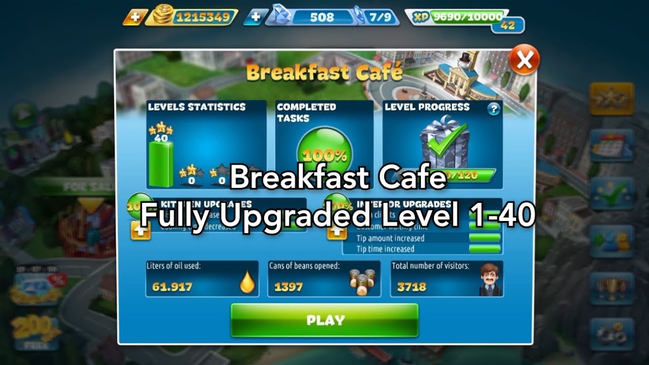 Cooking Fever - Breakfast Cafe Level 1-40 (3 Stars) Fully Upgraded New Version