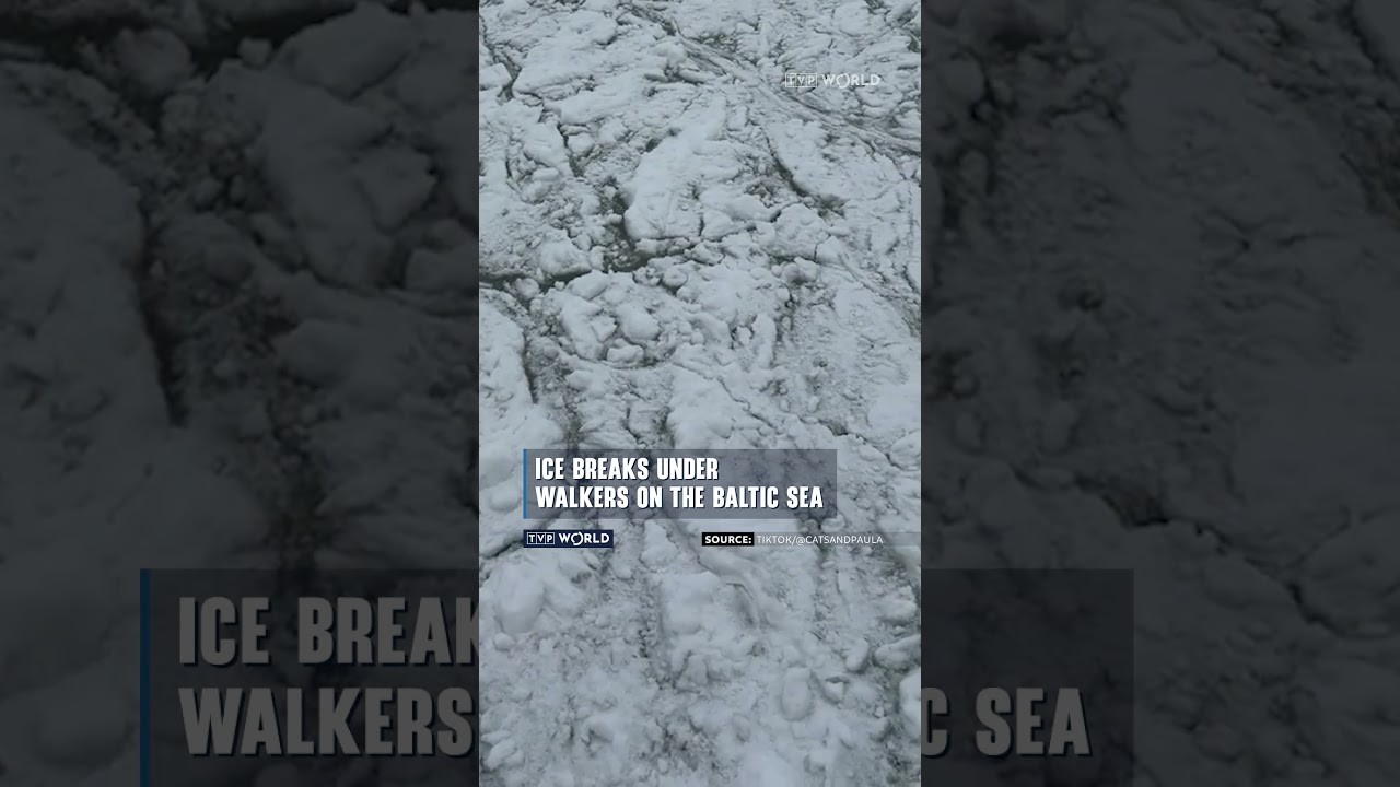 Ice breaks under walkers on the Baltic Sea