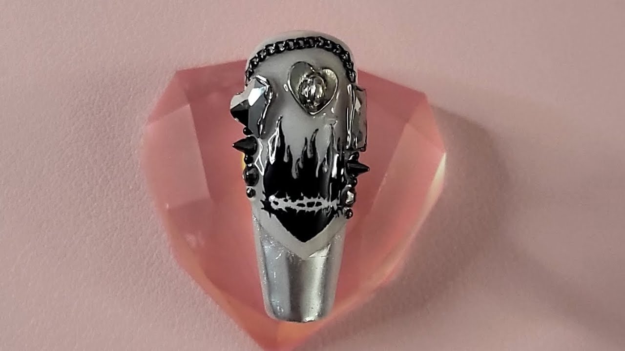 Day 3 of 14, easy Valentine's Day nails goth inspired, ASMR like 💅🖤🤘