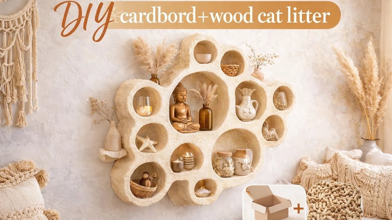 Amazing Boho Shelf Made from Cat Litter & Cardboard 