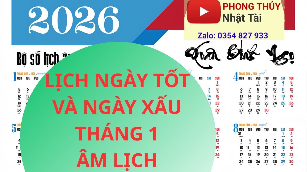 Nhật T&agrave;i Xem Ng&agrave;y Tốt Ng&agrave;y Xấu Trong Th&aacute;ng 1 &Acirc;m Lịch Năm 2026