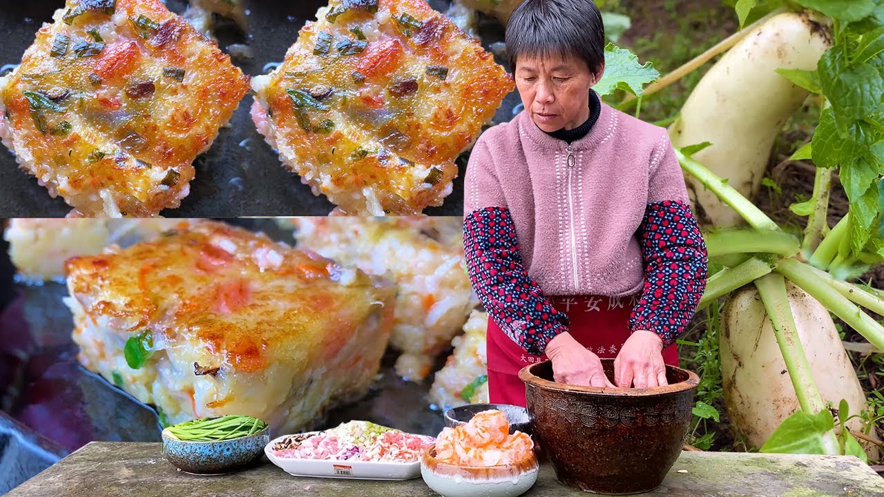 拔出3个大萝卜，阿嬷纯手工制作特色萝卜糕，金黄酥香软糯丝滑！丨Turnip cake【闽湖阿嬤Fujian Grandma】