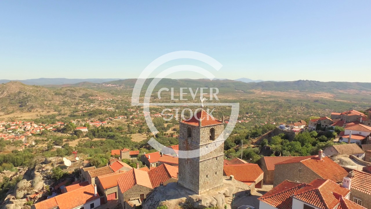 Landscape Aerial Guaita Tower Historic Drone Travel Portugal City Building Europe Tourism 4K Famous