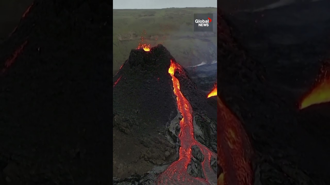 Iceland volcano: Drone footage captures close-up of lava spewing from Litli Hrutur